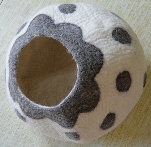 Cat Cave Bed - Gray White Handmade Felted Wool, Large Covered Cozy Cocoon, Indoor Hideaway Igloo House, Also Perfect Kitten Gift , by Earthtone Solutions (Cozy Pueblo)