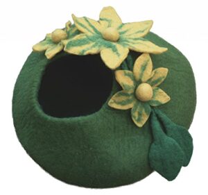 earthtone solutions cat cave bed, unique green handmade felted wool, large covered and cozy, also perfect for kittens, original cat caves, (emerald haven)