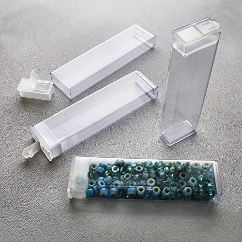 The Beadsmith Clear Plastic Boxes - Rectangle with a Flip Top Cap - 7/16” x 1” x 3-3/4” - Use for Beads, Bath Salts, Wedding & Party Favors, Home or Office Storage - Bag of 100