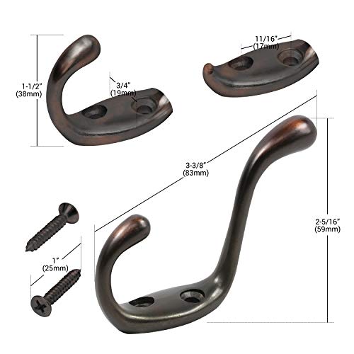 Rok Hardware Heavy Duty Dual Coat Hook, 3-1/2", Oil-Rubbed Bronze, 10 Pack ROKCH101ORB