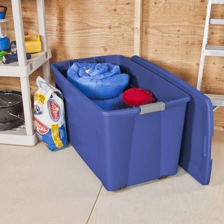 Sterilite 45 Gallon Wheeled Latch Tote- Stadium Blue, Case of 4 (Clear, Blue)