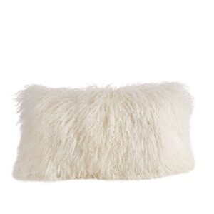 saro lifestyle 100% wool mongolian lamb fur throw pillow with poly filling, 12" x 20", ivory