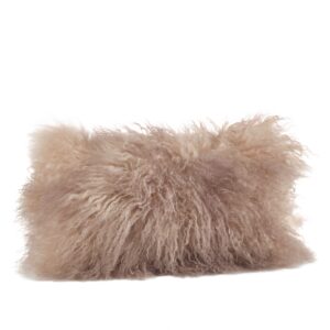 saro lifestyle 3564.oy1220b lifestyle 100% wool mongolian lamb fur throw pillow with poly filling, 12" x 20", oyster