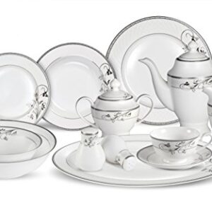 Lorenzo 57 Piece Elegant Bone China Service for 8 Viola Dinnerware Sets, Silver