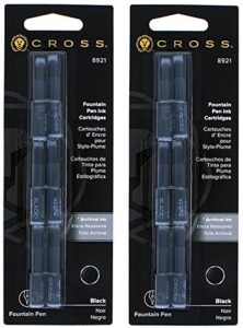 2 packs - cross fountain pen cartridge ink refills, black ink cartridges, 6 per card (8921)