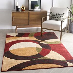 well woven casual modern styling shapes circles area rug 5x7 (5'3" x 7'3'') multi color red black beige thick soft pile easy care pile suitable high traffic areas