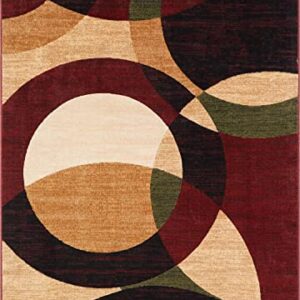 Well Woven Casual Modern Styling Shapes Circles Area Rug 5x7 (5'3" x 7'3'') Multi Color Red Black Beige Thick Soft Pile Easy Care Pile Suitable high Traffic Areas