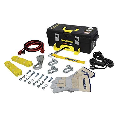 Superwinch 1140232 Winch2Go 12V DC Electric Portable Utility Winch 4000lb/1814.4kg Single Line Pull with Steel Mounting Plate, Integrated Hawse Fairlead, 7/32" x 40' Synthetic Rope, Handheld Remote