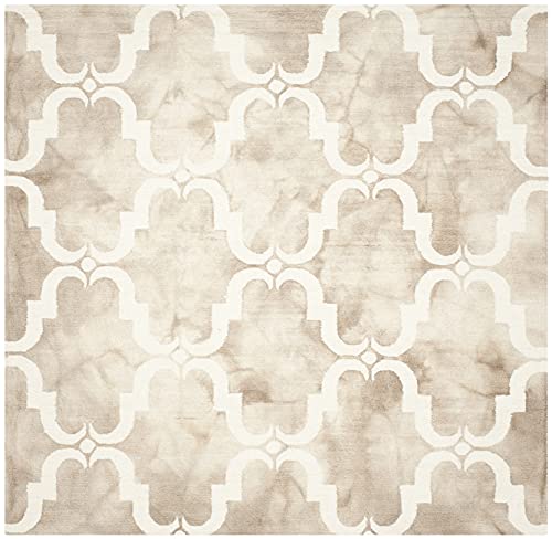 SAFAVIEH Dip Dye Collection 7' Square Beige/Ivory DDY536G Handmade Moroccan Watercolor Premium Wool Area Rug