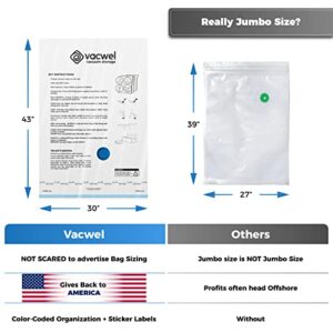 Vacwel Vacuum Storage Bags for Clothes, Quilts, Pillows, Space Saver Size - Extra Strong Vacuum Seal Bags - 6x Pack Jumbo (43x30in)