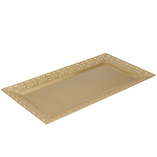 Silver Spoons and More lace Rim 14" x 7.5" Heavyweight Plastic Set of 2 Serving Trays, gold