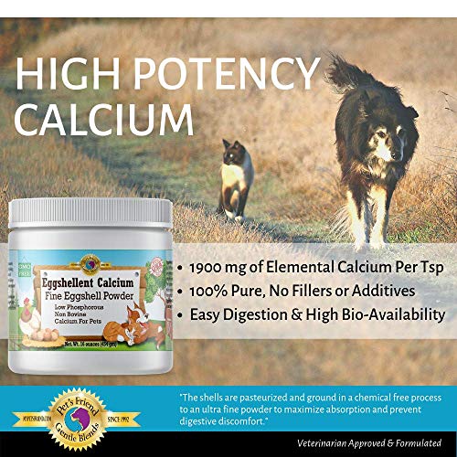 Pet's Friend Eggshellent Calcium 16 oz - Fine Eggshell Powder Calcium Supplement for Dogs and Cats, Low Phosphorous Non-Bovine Ingredients, Nourish Muscles, Joints, and Bones, Tasty Food Additive