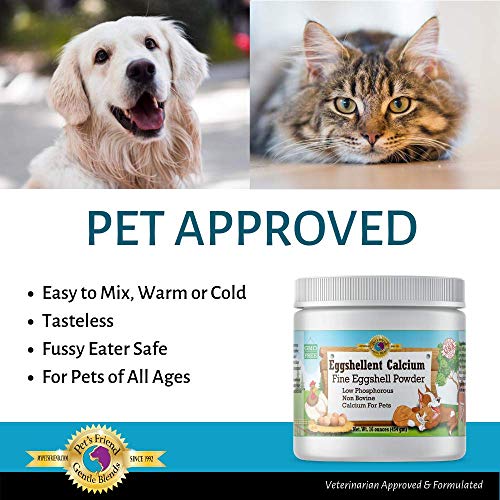 Pet's Friend Eggshellent Calcium 16 oz - Fine Eggshell Powder Calcium Supplement for Dogs and Cats, Low Phosphorous Non-Bovine Ingredients, Nourish Muscles, Joints, and Bones, Tasty Food Additive