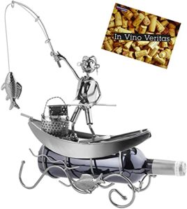 brubaker wine bottle holder fisherman on a boat - metal - statue, sculptures and figurines - decor wine racks and stands - gifts & decoration