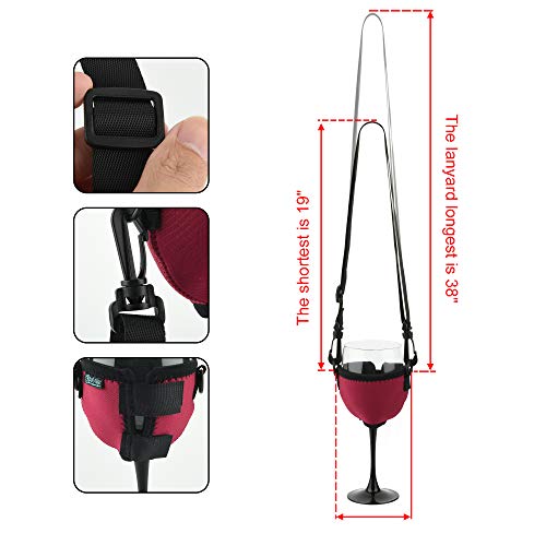 Beautyflier Wine Glass Insulator / Drink Holder Neoprene Sleeve with Adjustable Neck Strap For Wine Walk