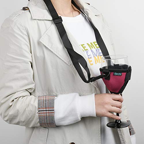 Beautyflier Wine Glass Insulator / Drink Holder Neoprene Sleeve with Adjustable Neck Strap For Wine Walk