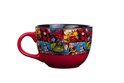 Silver Buffalo Marvel Comics Heroes Avengers Grid Oversized Ceramic Coffee Mug Featuring Spider-Man, Captain America, Thor, Hulk, and Iron Man, 24-Ounces