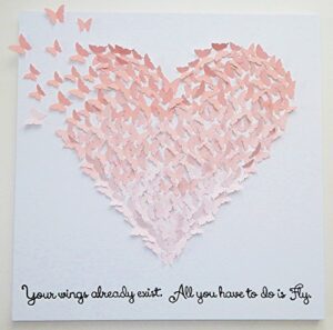 hand-made 3d butterflies - ombre butterfly heart art with quote! customizable! 24 x 24