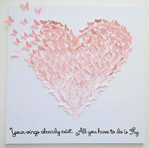 Hand-made 3D Butterflies - Ombre Butterfly Heart Art with Quote! Customizable! 24 x 24