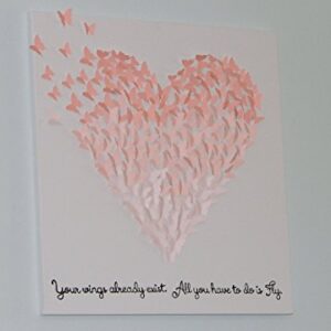 Hand-made 3D Butterflies - Ombre Butterfly Heart Art with Quote! Customizable! 24 x 24
