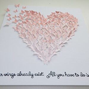 Hand-made 3D Butterflies - Ombre Butterfly Heart Art with Quote! Customizable! 24 x 24