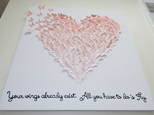 Hand-made 3D Butterflies - Ombre Butterfly Heart Art with Quote! Customizable! 24 x 24