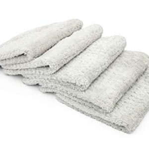 The Rag Company - Platinum Pluffle Microfiber Detailing Towels - Professional Korean 70/30 Blend, Plush Waffle Weave, 480gsm, 16in x 16in, Ice Grey (5-Pack)