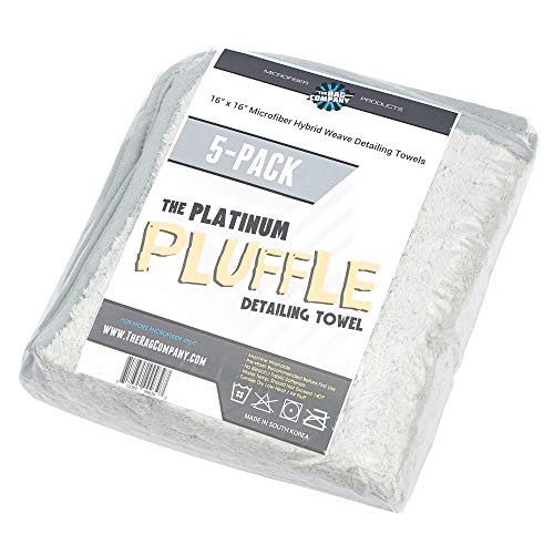 The Rag Company - Platinum Pluffle Microfiber Detailing Towels - Professional Korean 70/30 Blend, Plush Waffle Weave, 480gsm, 16in x 16in, Ice Grey (5-Pack)