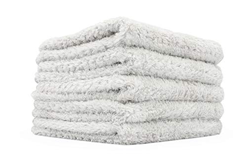 The Rag Company - Platinum Pluffle Microfiber Detailing Towels - Professional Korean 70/30 Blend, Plush Waffle Weave, 480gsm, 16in x 16in, Ice Grey (5-Pack)