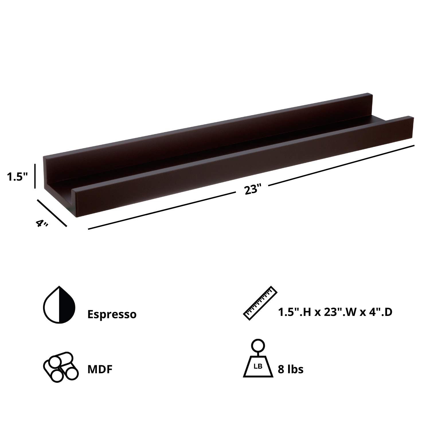 Kiera Grace Kieragrace Modern Floating-Shelves, 23-Inch by 4-Inch, Espresso