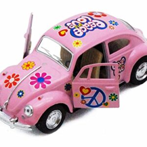 KiNSMART 1967 Volkswagen Classical Beetle w/Peace Love Decals Pink 5" 1:36 Scale Die Cast Metal Model Toy Car w/Pullback Action