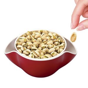 kody Double Dish for Pistachios, Peanuts, Edamame, Cherries, Nuts, Fruits, Candies, Snacks Plastic Serving Dishes and Bowls (Cherry Red)