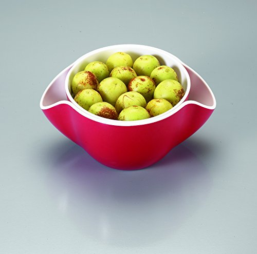 kody Double Dish for Pistachios, Peanuts, Edamame, Cherries, Nuts, Fruits, Candies, Snacks Plastic Serving Dishes and Bowls (Cherry Red)