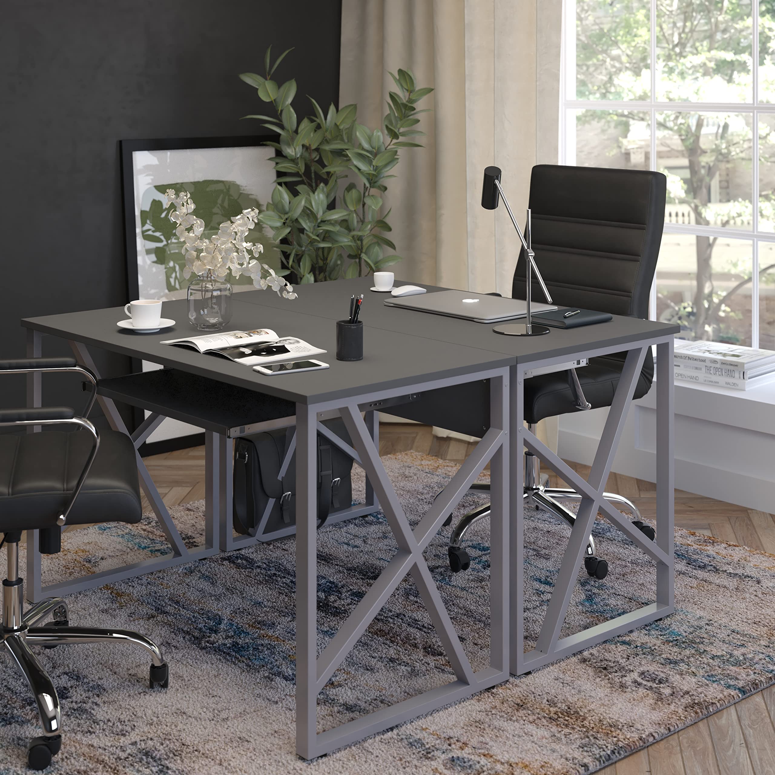 Flash Furniture Salvador Black Computer Desk with Pull-Out Keyboard Tray and Cross-Brace Frame