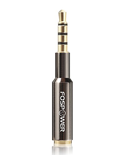 FosPower (1 Pack 3.5mm Male to Female Auxiliary Stereo Audio Headphone Jack AUX Adapter [4-Conductor TRRS | 24K Gold Plated Plug] for iPhone, Smartphones, Tablets, Speakers, Microphone & Card Readers