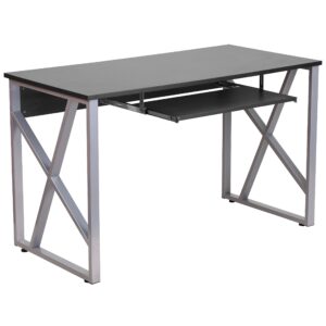 Flash Furniture Salvador Black Computer Desk with Pull-Out Keyboard Tray and Cross-Brace Frame