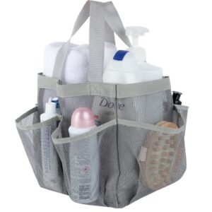 7 pocket shower caddy tote, grey - keep your shower essentials within easy reach. shower caddies are perfect for college dorms, gym, shower, swimming and travel. mesh allows water to drain easily.