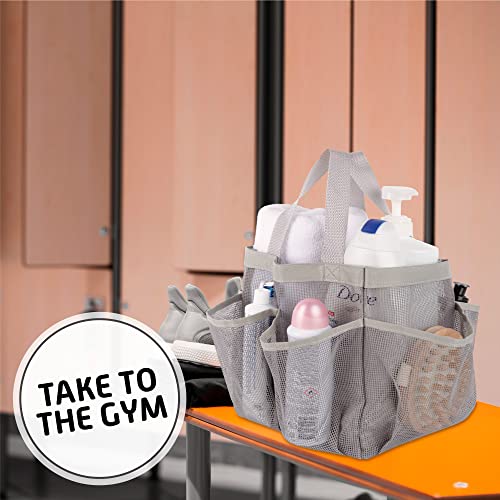7 Pocket Shower Caddy Tote, Grey - Keep your shower essentials within easy reach. Shower caddies are perfect for college dorms, gym, shower, swimming and travel. Mesh allows water to drain easily.