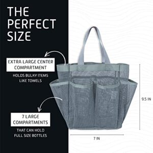 7 Pocket Shower Caddy Tote, Grey - Keep your shower essentials within easy reach. Shower caddies are perfect for college dorms, gym, shower, swimming and travel. Mesh allows water to drain easily.