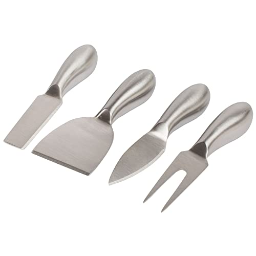 Tosnail 4 Pieces Stainless Steel Cheese Knife Set Cheese Slicer Cheese Cutter Flat Cheese Knife, Narrow Plane Knife, Spade Cheese Knife, Cheese Fork