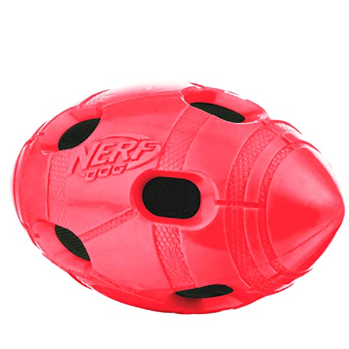 Nerf Dog Rubber Football Dog Toy with Interactive Squeaker and Crunch, Lightweight, Durable and Water Resistant, 6 Inch Diameter for Medium/Large Breeds, Single Unit, Red