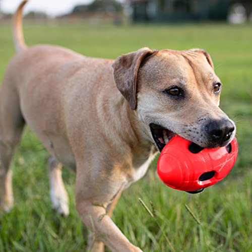 Nerf Dog Rubber Football Dog Toy with Interactive Squeaker and Crunch, Lightweight, Durable and Water Resistant, 6 Inch Diameter for Medium/Large Breeds, Single Unit, Red