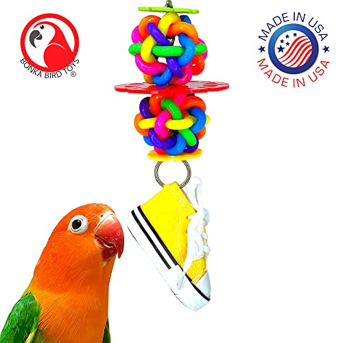 Bonka Bird Toys 1977 Sneaker Snowflake Bird Toy Durable Chew Treat Foraging Ball Parrot, Parrotlet, Quaker, Cockatiel, African Grey, and Similar pet Birds.