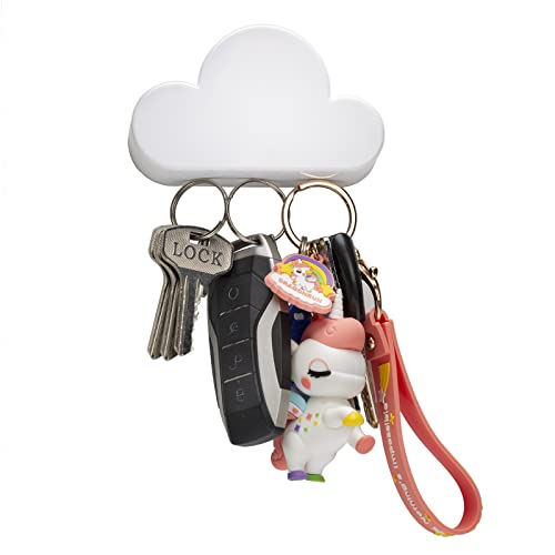 TWONE White Cloud Magnetic Key Holder for Wall - Novelty Adhesive Cute Key Hanger Organizer, Easy to Mount - Powerful Magnets Keep Keychains and Loose Keys Securely in Place