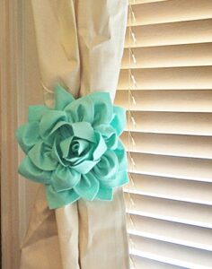 set of two mint flower curtain tie backs