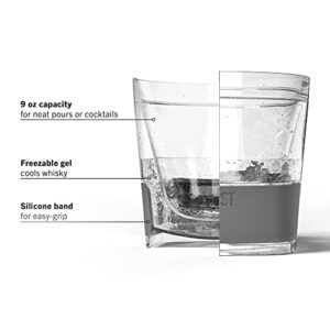 Host Freeze Cooling cups set of 2, Old Fashioned Glass with Silicone band for Bourbon, Scotch, and Whiskey, Whisky Gifts for Men, Grey