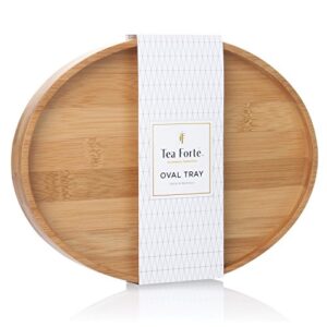 tea forte bamboo oval serving tray for tea cup, 9 in x 7 in