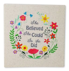 she believed she could - embroidered stretched canvas - flower wreath