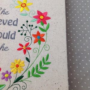 She believed She Could - Embroidered Stretched Canvas - Flower Wreath