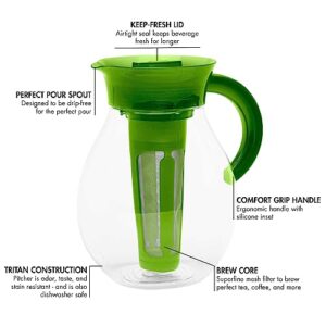 Primula The Big Iced Tea Maker and Infuser, Plastic Beverage Pitcher with Leak Proof, Airtight Lid, Fine Mesh Reusable Filter, Made without BPA, Dishwasher Safe, Green